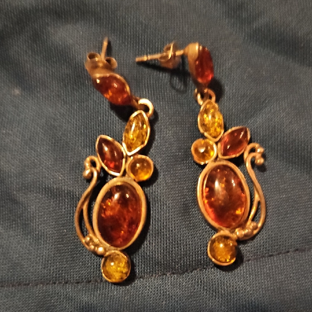 AMBER and silver Earrings